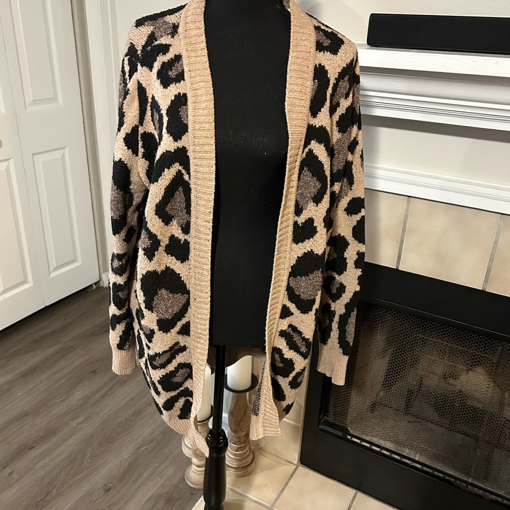 Marled Beige and Black Animal Print Cardigan